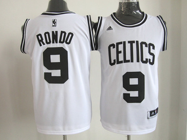  NBA Boston Celtics 9 Rajon Rondo White Black Number Swingman Jersey